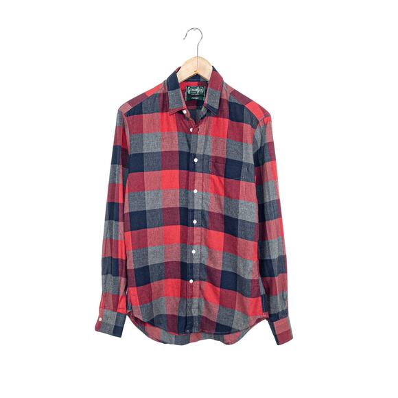 Gitman Bros Vintage Red Gray Check Flannel Shirt 100% Cotton size Small - Picture 1 of 7